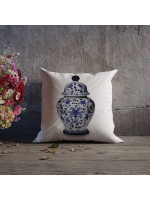 Bleu Blanc Desenli Çift Taraflı Dekoratif Kırlent Kılıfı