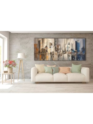 Bestablo Yağlı Boya Görünümlü Modern Soyut Şehir Kanvas Tablo