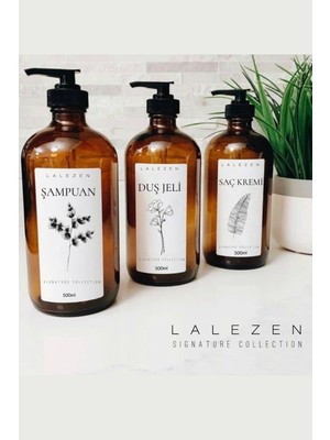 Lalezen 3lu Amber Çiçekli Şampuan Duş Jeli ve Saç Kremi Etiketli Plastik Şişe 500 ml