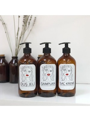 Lalezen 3 Adet Amber Cam Şişe Şampuan Saç Kremi Duş Jeli Losyon Çeşitleri 500ML