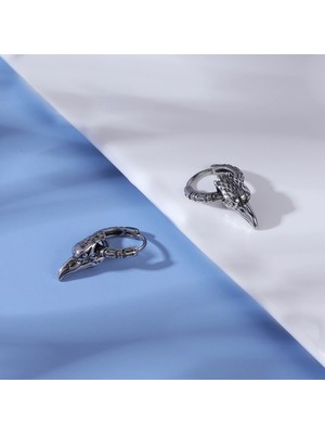 NorthShore Kuzgun Aksesuarlı Odin Raven Nordik Tasarım Halka Geçirmeli Motorcu Erkek 316L Çelik Küpe (Çift)