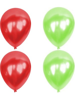 Hknys 25 Adet Açık Yeşil Kırmızı  Metalik Balon Helyum Gazı Uyumludur.-Açılış Balonları