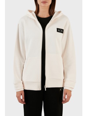 Armani Exchange % 100 Pamuk Regular Fit Fermuarlı Kapüşonlu Sweat Bayan Sweat 6LYM77 Yjbuz 1130