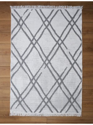 MarkaEv Cotton Gri Beyaz Çift Taraflı Yıkanabilir Naturel Pamuk Kilim 09 60X120 cm