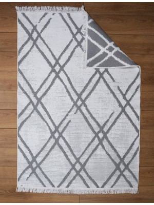 MarkaEv Cotton Gri Beyaz Çift Taraflı Yıkanabilir Naturel Pamuk Kilim 09 60X120 cm