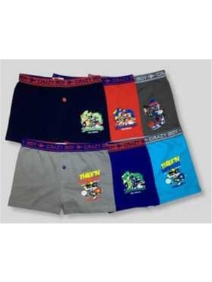 Erkek Çocuk Çok Renkli 6'li Paket Elastan Pamuk Baskili Boxer