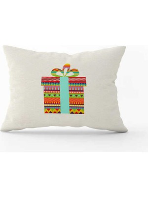 Krem Çok Renkli Yılbaşı Temalı Dijital Baskılı Kırlent Kılıfı CGH830-3550 Çift Tarafı Baskılı