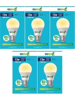 Aklight 13W Günışığı E-27 LED Ampul 1200 Lm 5 Li Paket