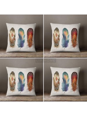 Tüy Desenli Çift Taraflı Dekoratif 4'lü Kombin Kırlent Kılıfı Seti