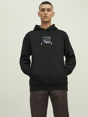 Jack & Jones Jcohıkıng Sweat Hood Siyah Erkek Sweatshirt 12216305-Black