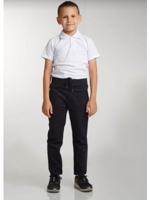 Mavimoure Çocuk Beli Ribanalı Tam Lastikli Kanvas Kumaş Okul Pantolon