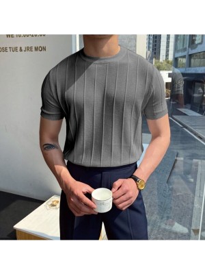 Cool Tarz Füme Erkek Yuvarlak Yaka Örme TShirt