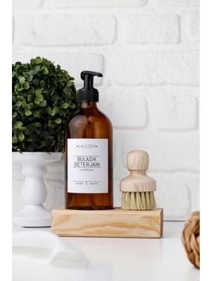 Lalezen Ahşap Standlı Fırçalı Bulaşık Deterjanı Etiketli Amber Şişe