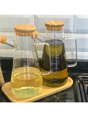 Paçi Bambu Standlı Borosilikat Yağlık Seti 2 Adet 900 ml Şık Tasarım Mutfak Dekoruna Uygun