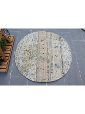 Kayra Export Türk Halısı Eskitme Halı Halı 110X110 Cm Bej Halı Ofice Mutfak Halı Bohemsı Mutfak Halı  5168