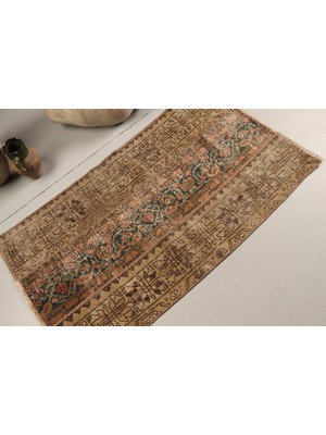 Kayra Export Eskitme Halı Türk Halısı Halı 69X123 Cm Yeşil Halı Organik Yatak Odası Halı  8151