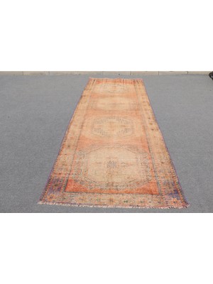 Kayra Export Türk Halısı Eskitme Halı Halı 128X334 Cm Bej Halı El Yapımı Merdiven Halı Yün Mutfak Halı  855