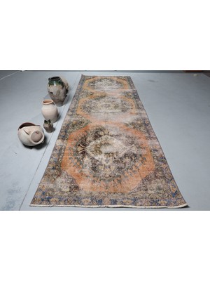 Kayra Export Eskitme Halı Türk Halısı Halı 133X384 Cm Turuncu Halı El Dokuma Koridor Halı  8384