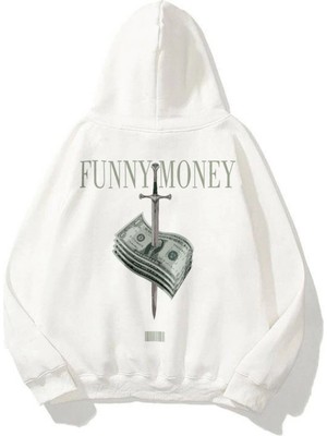 Trendiz Unisex Funny Money Sweatshirt Beyaz