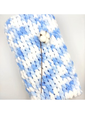 Bebek Star Puffy El Örme Mavi - Beyaz Bebek Battaniyesi
