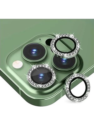 Binano Apple iPhone 12 Pro Max Taşlı Yeşil Kamera Koruyucu Metal Mercek ile Tam Koruma