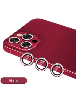 Binano Apple iPhone 12 Pro Max Taşlı Kırmızı Kamera Koruyucu