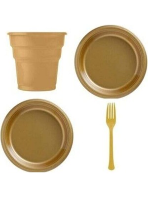 Tatlı Günler Gold Renk Plastik Tabak Seti 25'li Şık Desenli Parti Malzemeleri