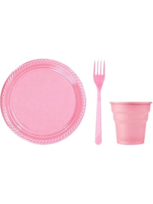 Tatlı Günler Pembe Plastik Tabak Bardak Çatal Set 25 Kişilik 22 cm Parti Malzemeleri