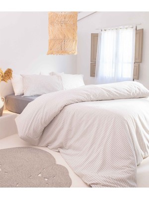 Koza Home Viento Nevresim Takımı Pamuk Polyester Ekru Mavi Çizgili Mavi Çift Kişilik 9510A
