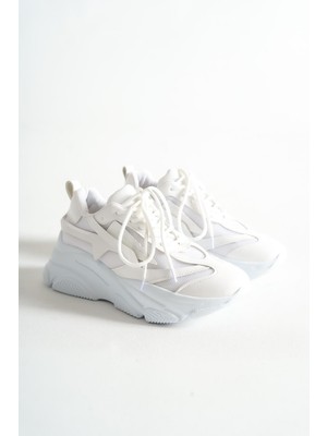 Beyaz Yüksek Tabanlı File Detaylı Sneaker Günlük Spor Ayakkabı