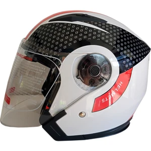 Jk-21 512 Model Güneş Vizörlü Yarım Kask - Kırmızı-Beyaz - L