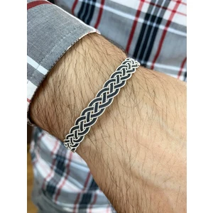 Gümüş Kazaziye Siyah Beyaz Detaylı Unisex Dört Sıralı Örme Bileklik