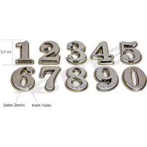 Yapışkanlı Lüx Rakam 5,5 cm Saten-Krom Çift Renk Çelik Kapı Için ( 1 Adet Rakam Fiyatıdır Set Değildir )