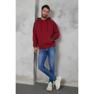 Erkek Oversize Kapüşonlu Kanguru Cepli Ribanalı Uzun Kollu Basic Sweatshirt