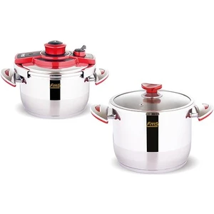 Merkür Ikiz 4 + 6 Litre Düdüklü Tencere Seti + Cam Kapak Kırmızı 3021