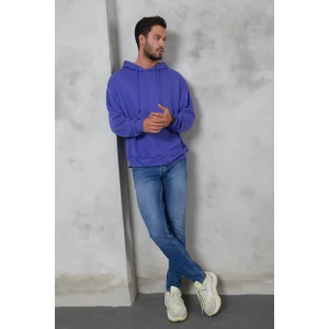 Erkek Oversize Kapüşonlu Kanguru Cepli Ribanalı Uzun Kollu Basic Sweatshirt