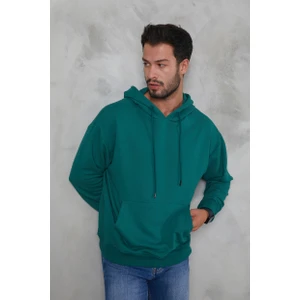 Erkek Oversize Kapüşonlu Kanguru Cepli Ribanalı Uzun Kollu Basic Sweatshirt