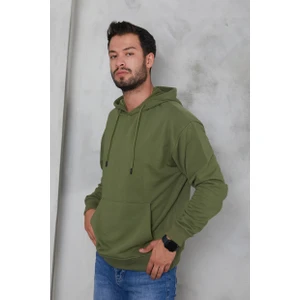 Erkek Oversize Kapüşonlu Kanguru Cepli Ribanalı Uzun Kollu Basic Sweatshirt