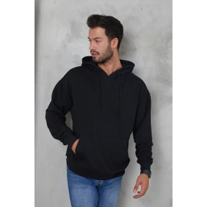 Erkek Oversize Kapüşonlu Kanguru Cepli Ribanalı Uzun Kollu Basic Sweatshirt