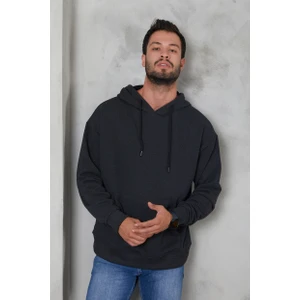 Erkek Oversize Kapüşonlu Kanguru Cepli Ribanalı Uzun Kollu Basic Sweatshirt