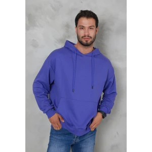 Erkek Oversize Kapüşonlu Kanguru Cepli Ribanalı Uzun Kollu Basic Sweatshirt