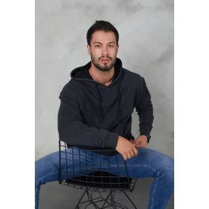 Erkek Oversize Kapüşonlu Kanguru Cepli Ribanalı Uzun Kollu Basic Sweatshirt