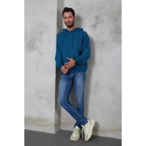 Erkek Oversize Kapüşonlu Kanguru Cepli Ribanalı Uzun Kollu Basic Sweatshirt