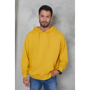 Erkek Oversize Kapüşonlu Kanguru Cepli Ribanalı Uzun Kollu Basic Sweatshirt