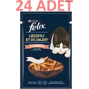 Felix Pouch Somonlu Lezzetli Et Dilimleri Yaş Kedi Maması 80  grX24 Adet