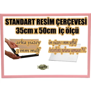 MİXEFOR Boş Çerçeve - 35CM x 50CM Iç Ölçü -Renk PEMBE-Arka Yüzey 3mm Mdf-  Ön yüzey  Kırılmaz  parlama yapmayan Antireflektif