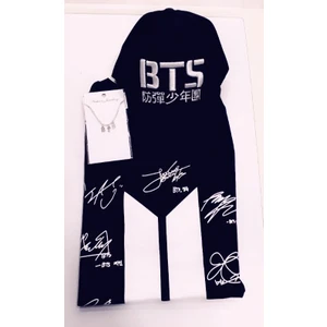 Gökhan Club Unisex Siyah Bts Imza T- Shirt Bts Kolye Bts Şapka 3'lü Kombin