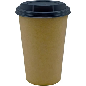 Afra Tedarik 16 Oz Siyah Kapaklı Karton Bardak Latte Bardak 480 ml 100'lü