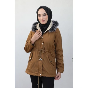 Berfin Içi Kürklü Çift Cepli Tesettür Mont 364 - Taba