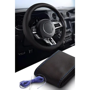 Kado Group  Hyundai I30  (2012-2017) Uyumlu Deri Direksiyon Kılıfı, Dikmeli Mavi Dikişli